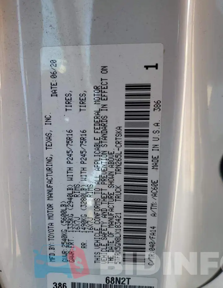5TFRX5GN8LX183421 Photo# 12