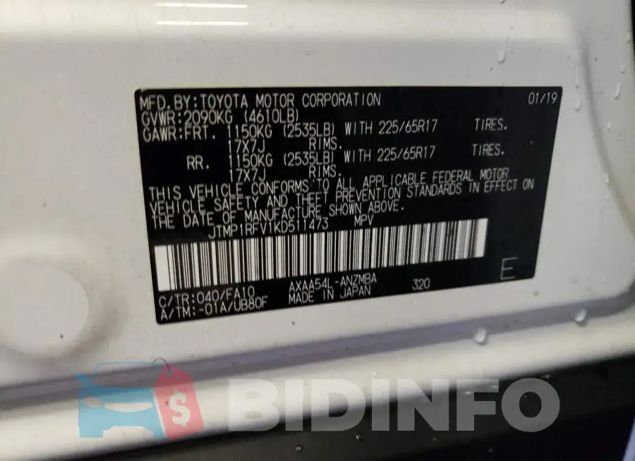JTMP1RFV1KD511473 Photo# 12