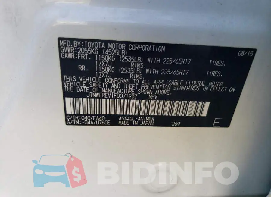 JTMWFREV1FD071937 Photo# 13