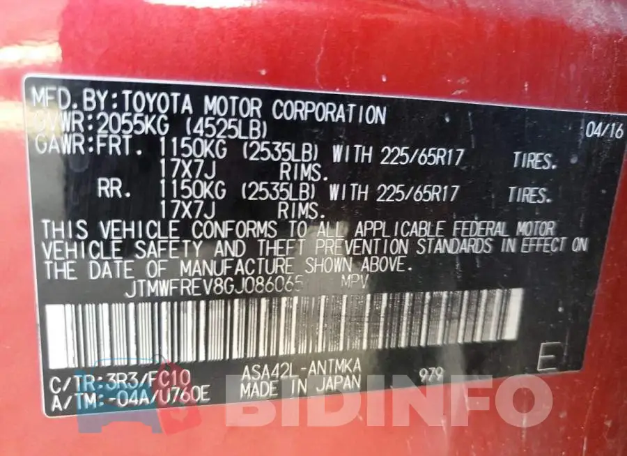 JTMWFREV8GJ086065 Photo# 13