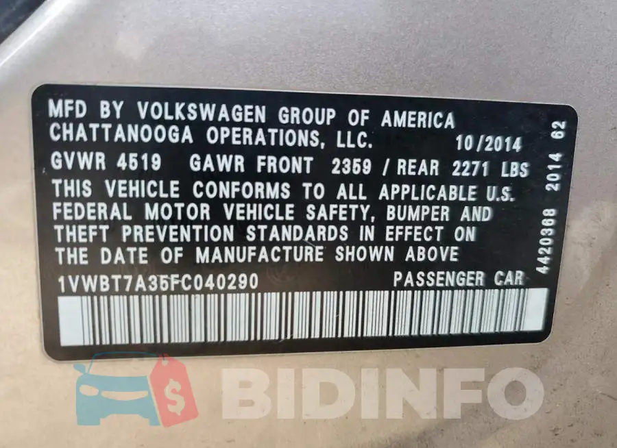 1VWBT7A35FC040290 Photo# 12