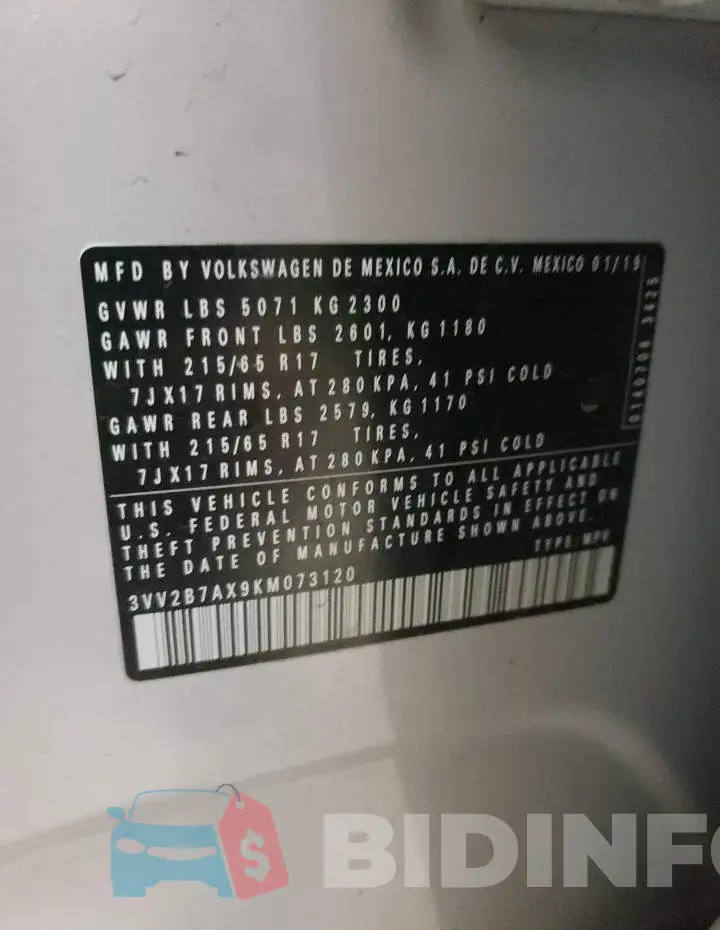 3VV2B7AX9KM073120 Photo# 13