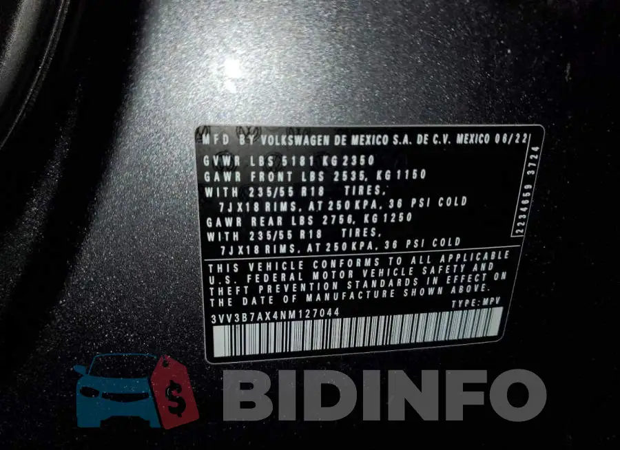 3VV3B7AX4NM127044 Photo# 14