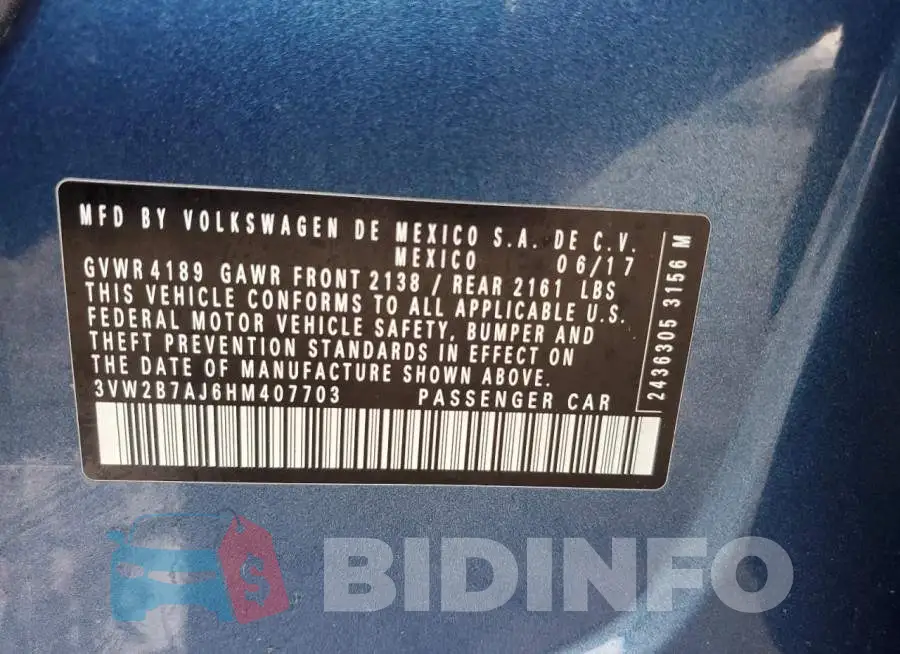3VW2B7AJ6HM407703 Photo# 12