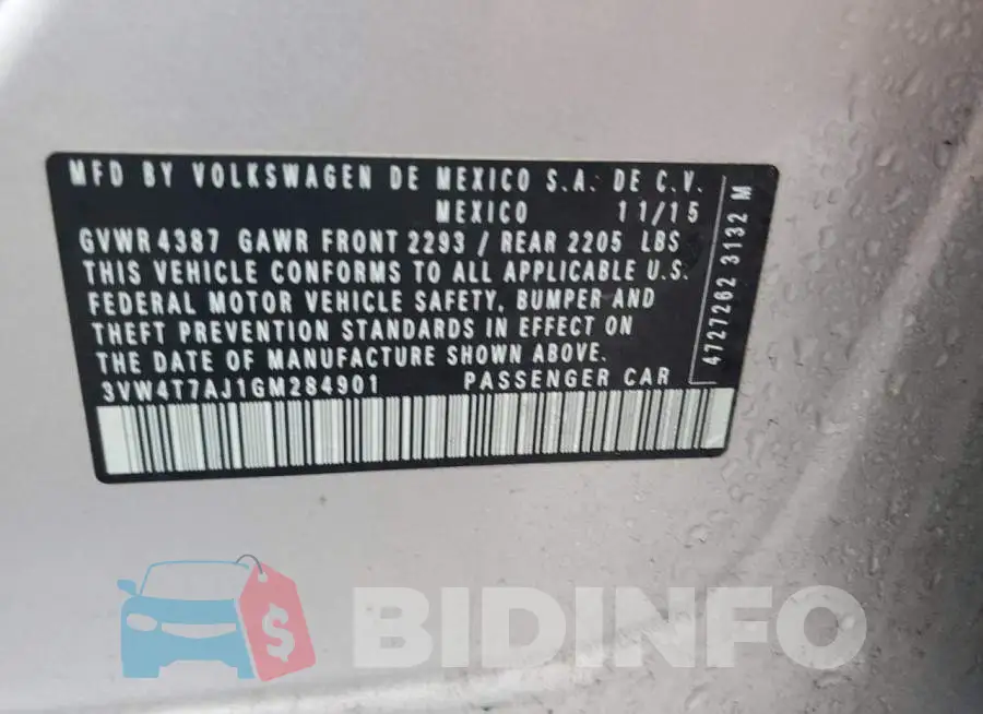 3VW4T7AJ1GM284901 Photo# 12