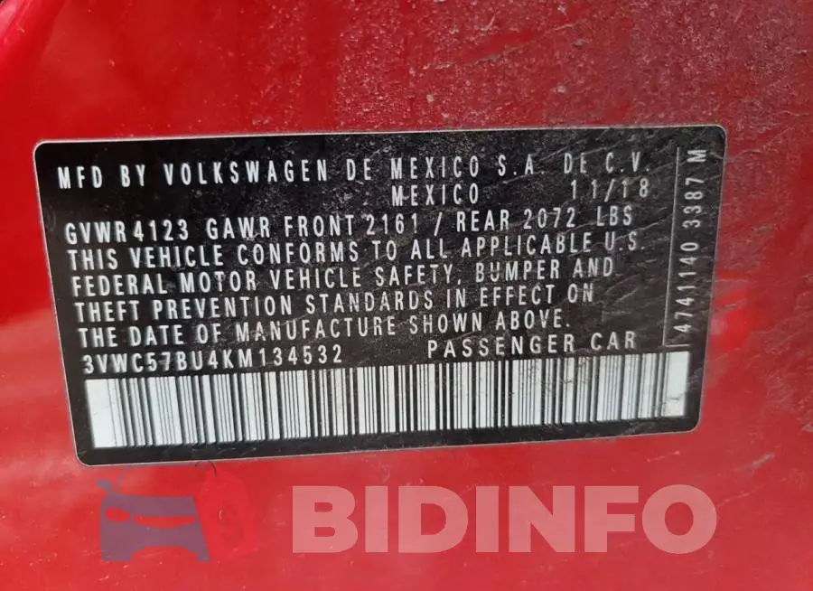 3VWC57BU4KM134532 Photo# 13