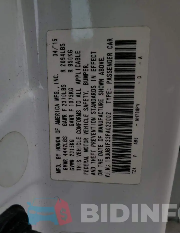 19UUB1F33FA022002 Photo# 12