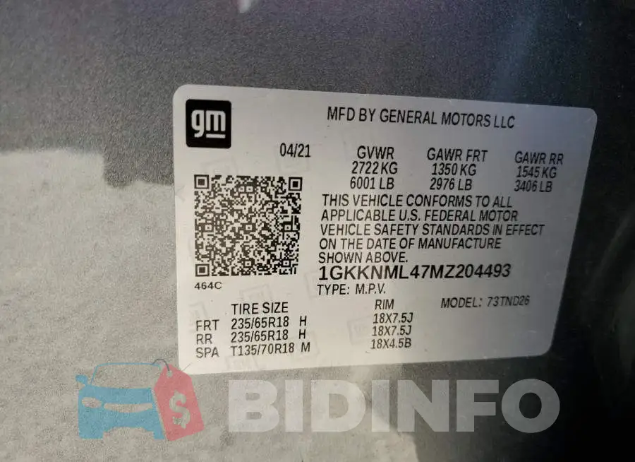 1GKKNML47MZ204493 Photo# 13