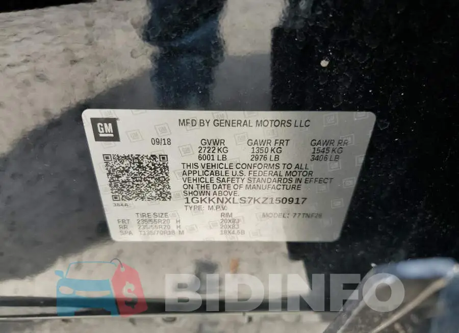 1GKKNXLS7KZ150917 Photo# 12
