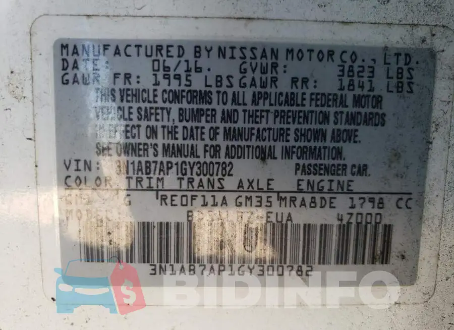 3N1AB7AP1GY300782 Photo# 13