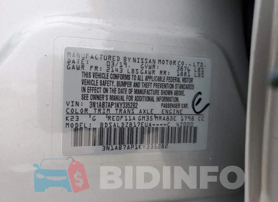 3N1AB7AP1KY335282 Photo# 12