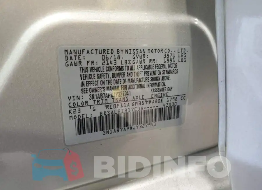 3N1AB7APXJY327941 Photo# 13