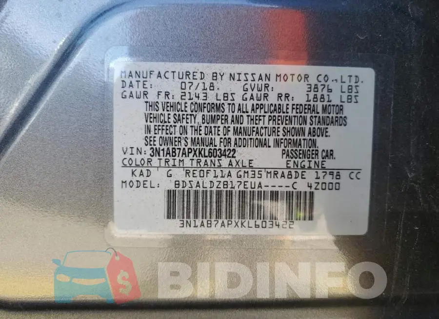 3N1AB7APXKL603422 Photo# 12