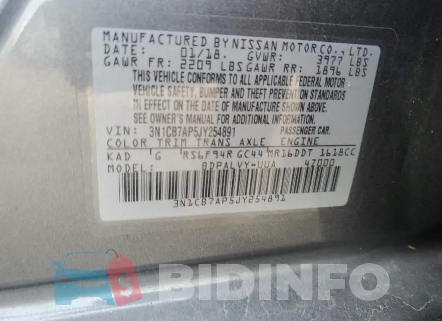 3N1CB7AP5JY254891 Photo# 12