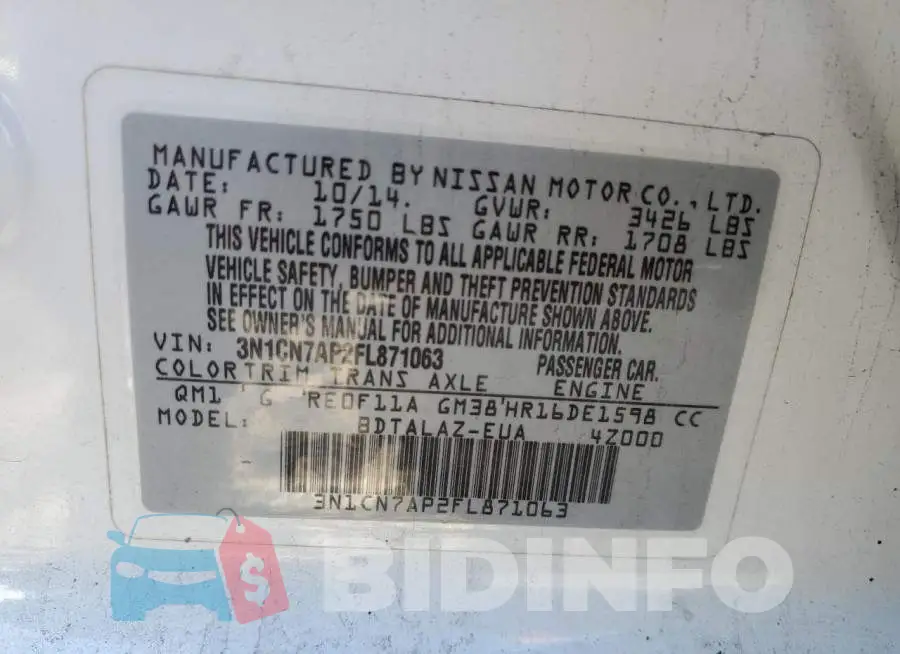 3N1CN7AP2FL871063 Photo# 12