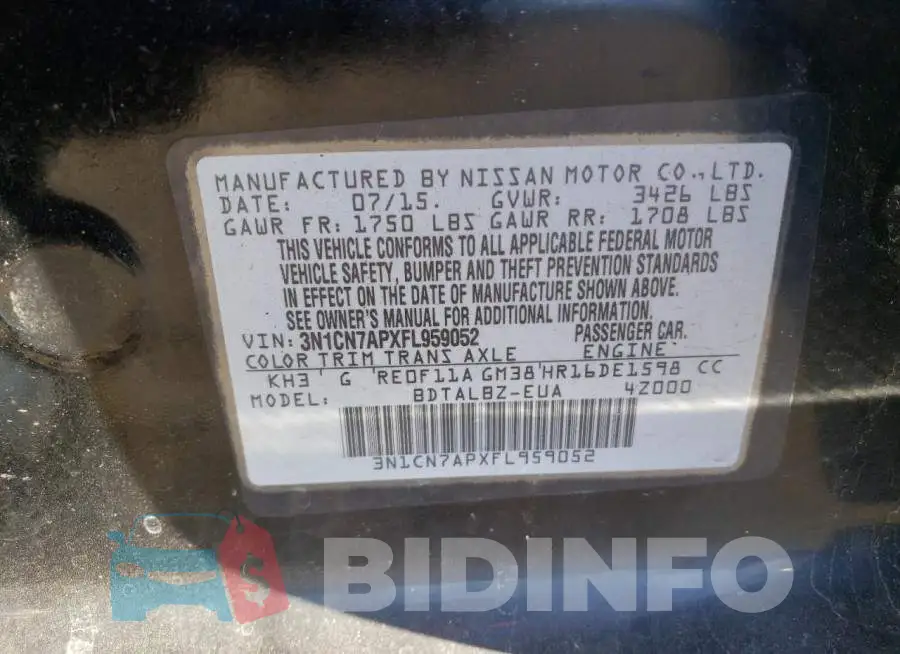 3N1CN7APXFL959052 Photo# 13