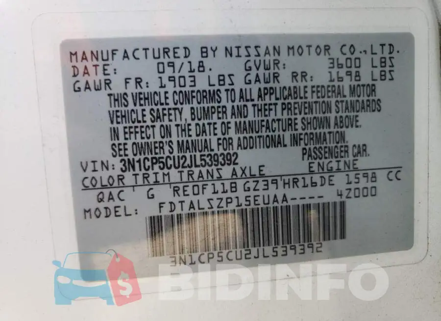 3N1CP5CU2JL539392 Photo# 12