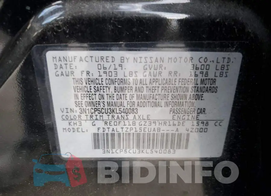 3N1CP5CU3KL540083 Photo# 12