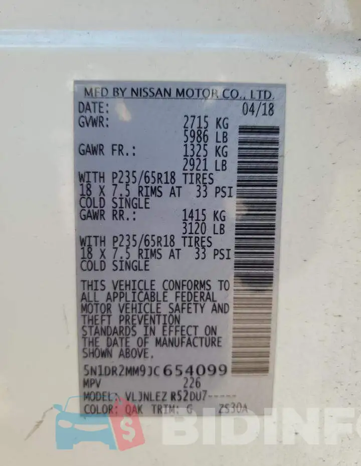 5N1DR2MM9JC654099 Photo# 13