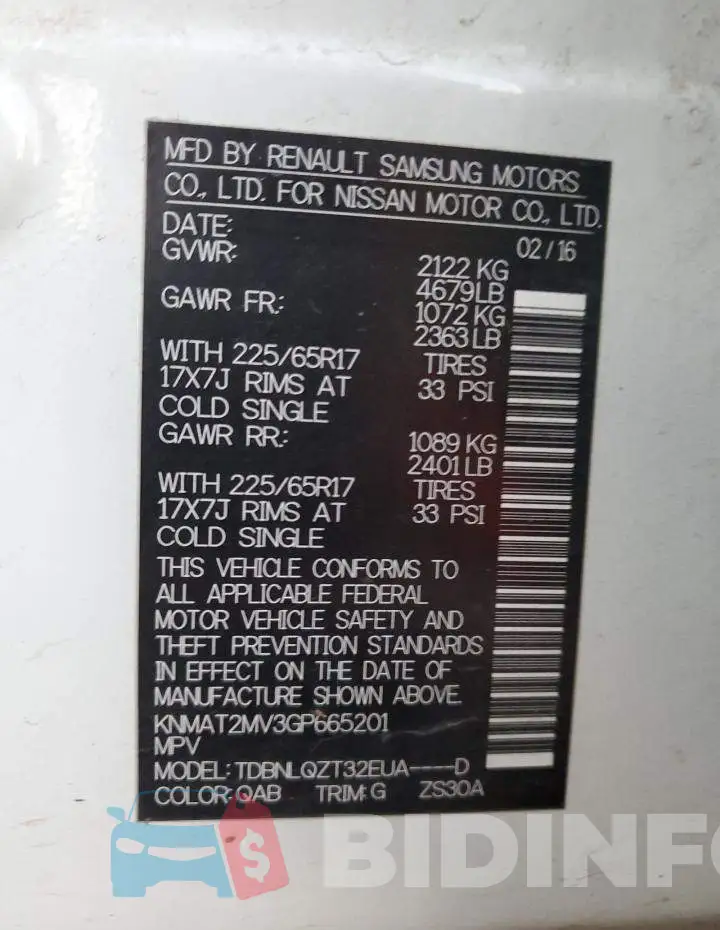 KNMAT2MV3GP665201 Photo# 13