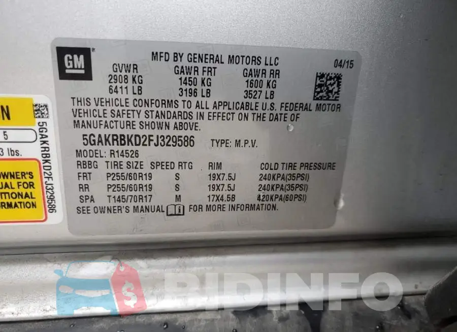 5GAKRBKD2FJ329586 Photo# 13