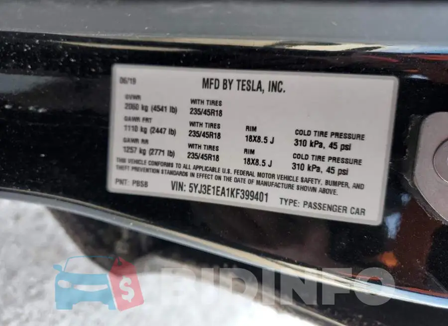 5YJ3E1EA1KF399401 Photo# 12