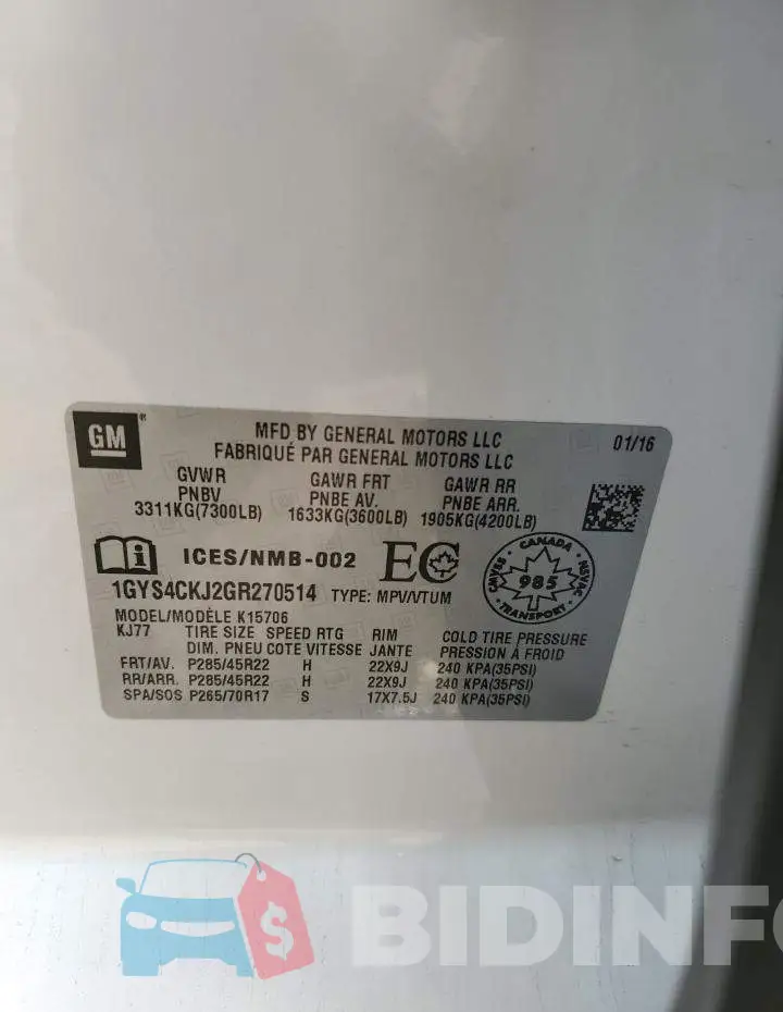 1GYS4CKJ2GR270514 Photo# 14