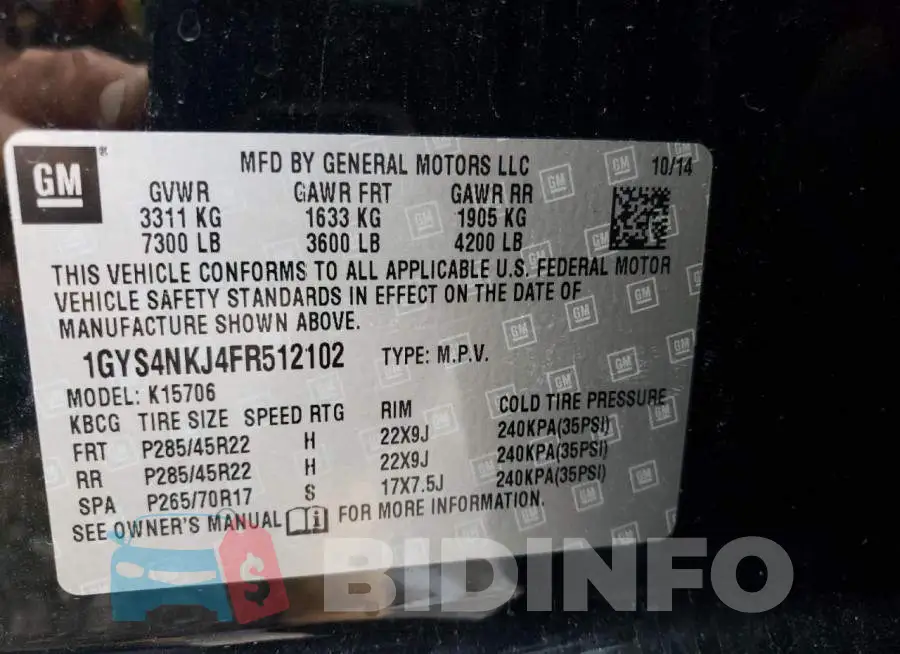 1GYS4NKJ4FR512102 Photo# 13