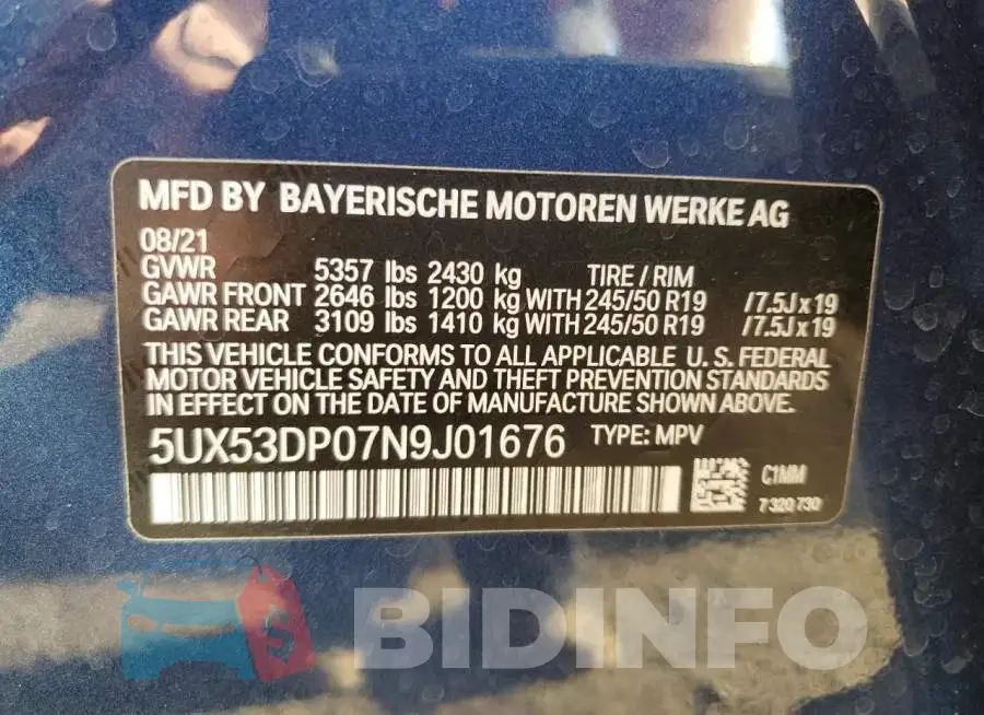 5UX53DP07N9J01676 Photo# 12