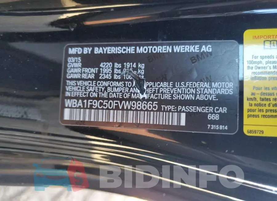WBA1F9C50FVW98665 Photo# 12