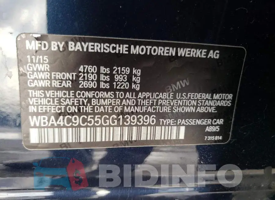 WBA4C9C55GG139396 Photo# 12