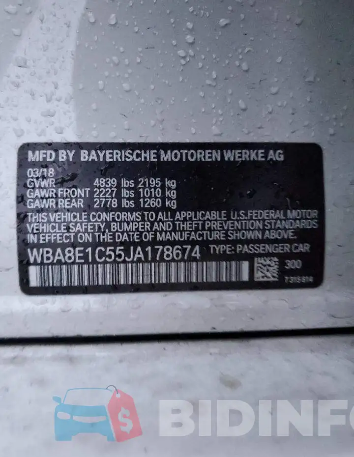 WBA8E1C55JA178674 Photo# 12