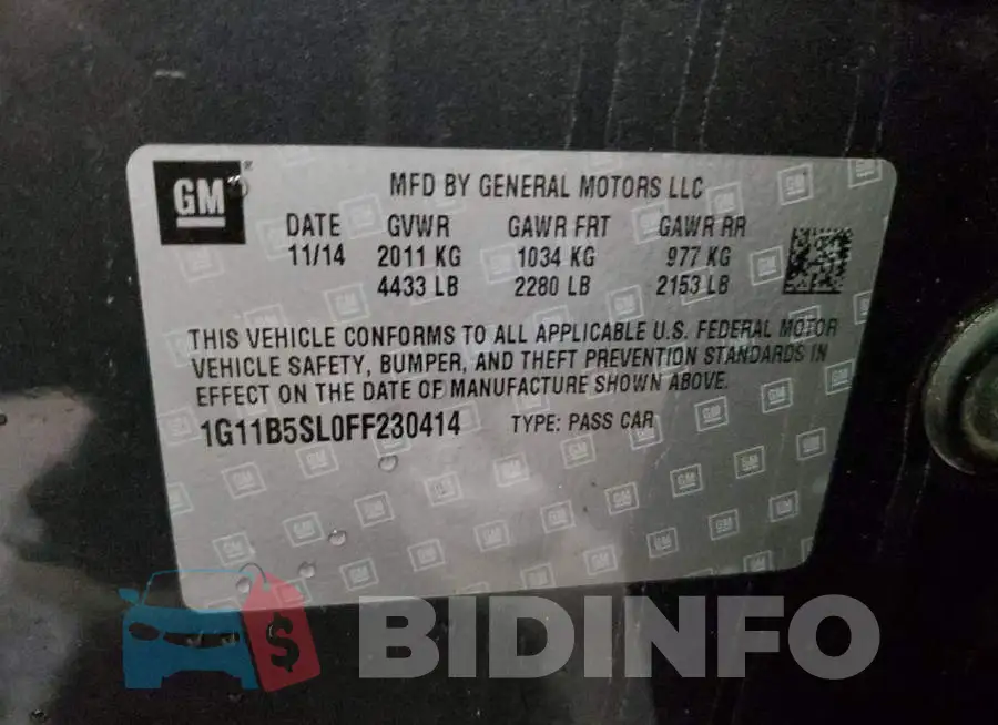 1G11B5SL0FF230414 Photo# 12