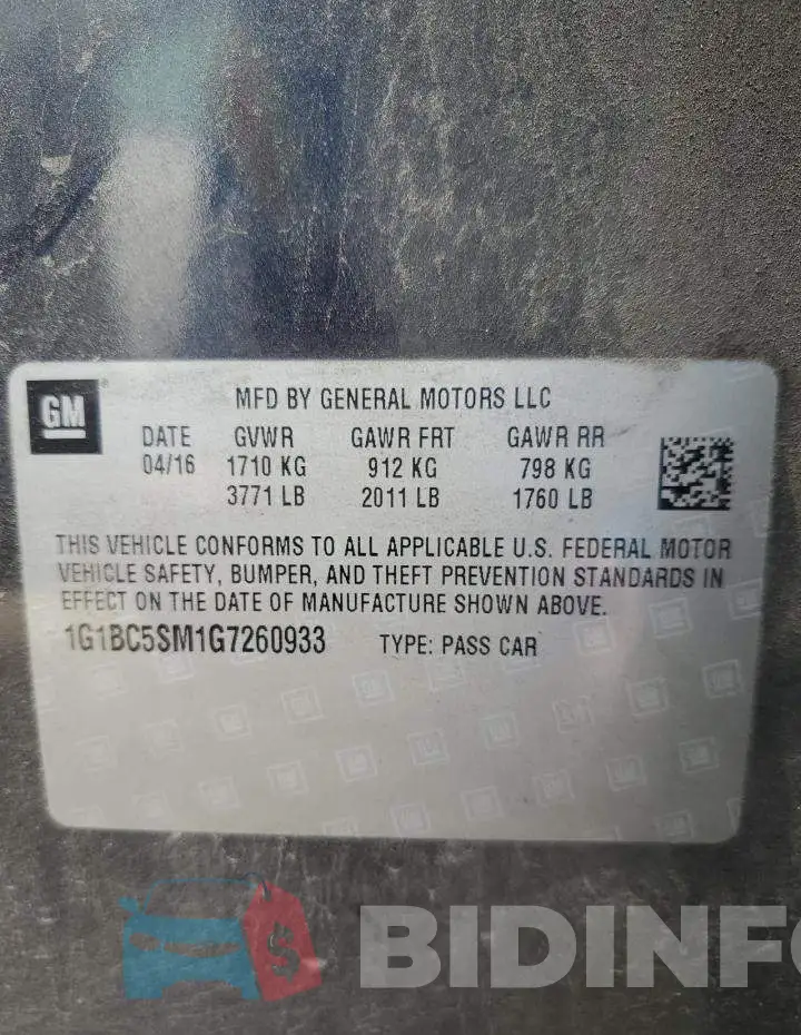 1G1BC5SM1G7260933 Photo# 12