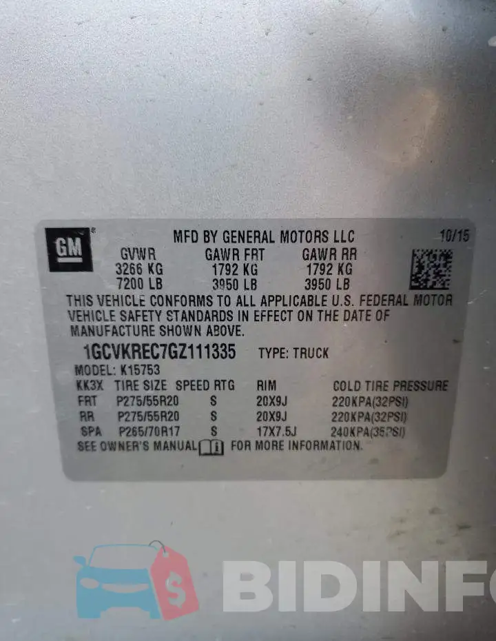 1GCVKREC7GZ111335 Photo# 12
