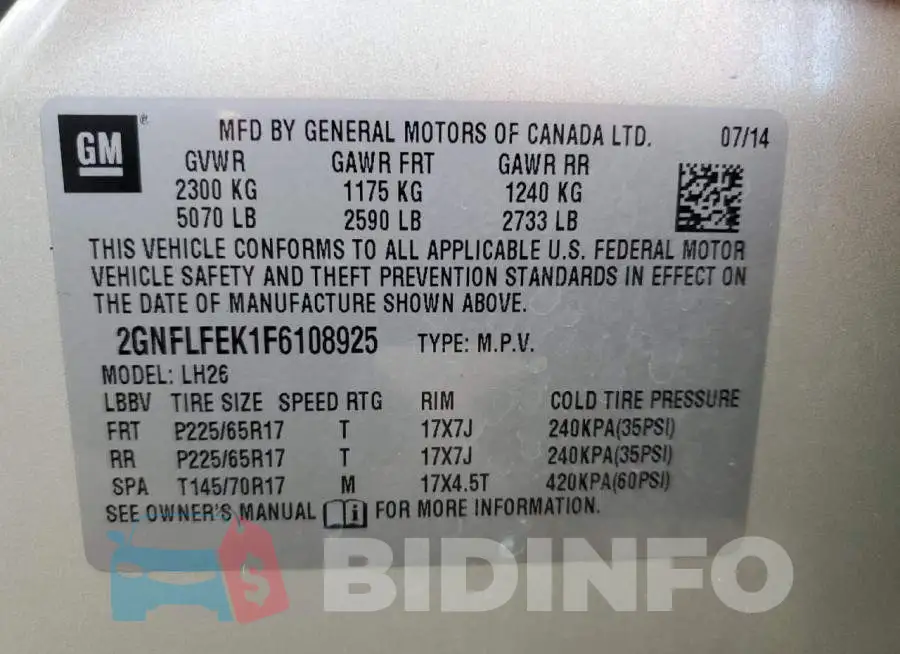2GNFLFEK1F6108925 Photo# 13