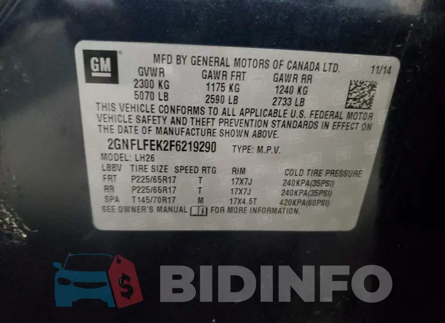 2GNFLFEK2F6219290 Photo# 14