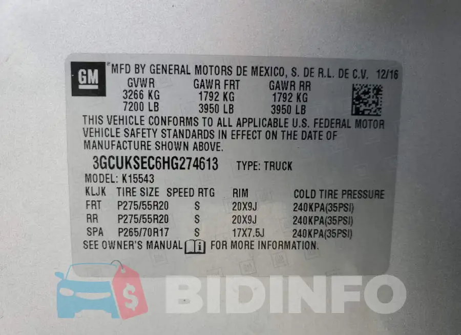 3GCUKSEC6HG274613 Photo# 12