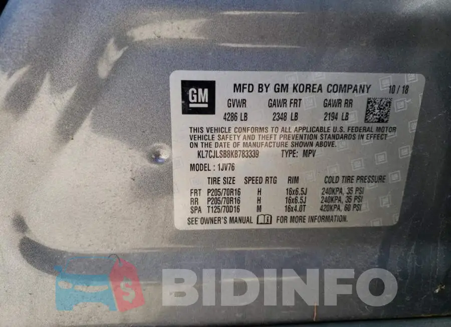 KL7CJLSB8KB783339 Photo# 13