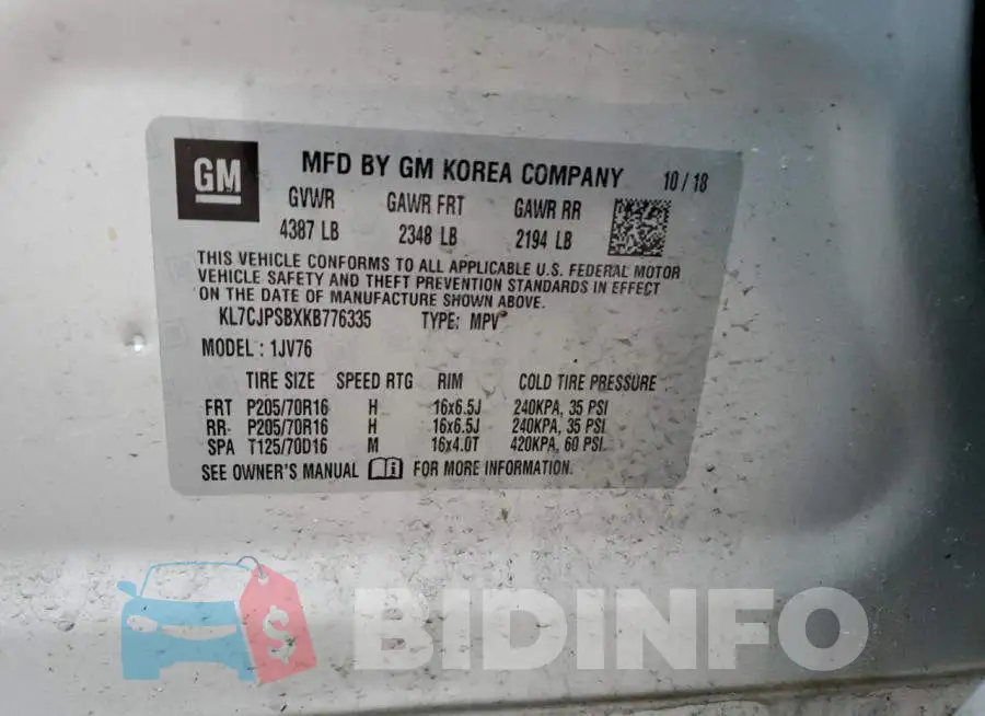 KL7CJPSBXKB776335 Photo# 12