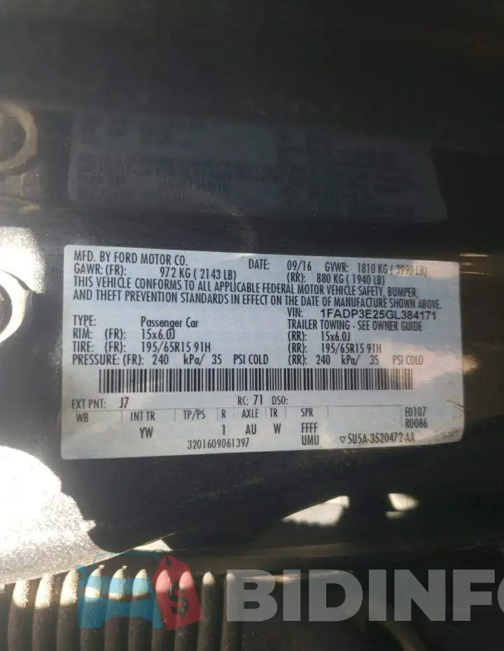 1FADP3E25GL384171 Photo# 12