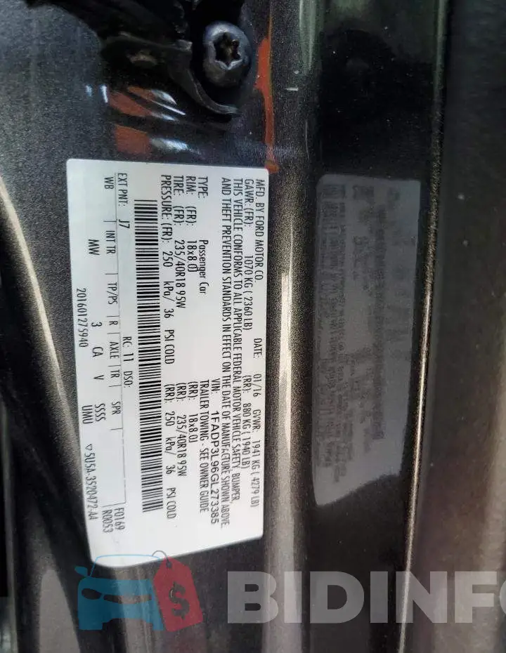 1FADP3L96GL273385 Photo# 12