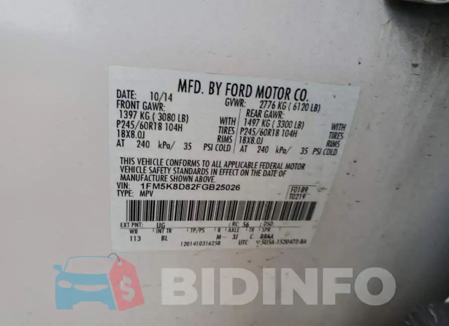 1FM5K8D82FGB25026 Photo# 13