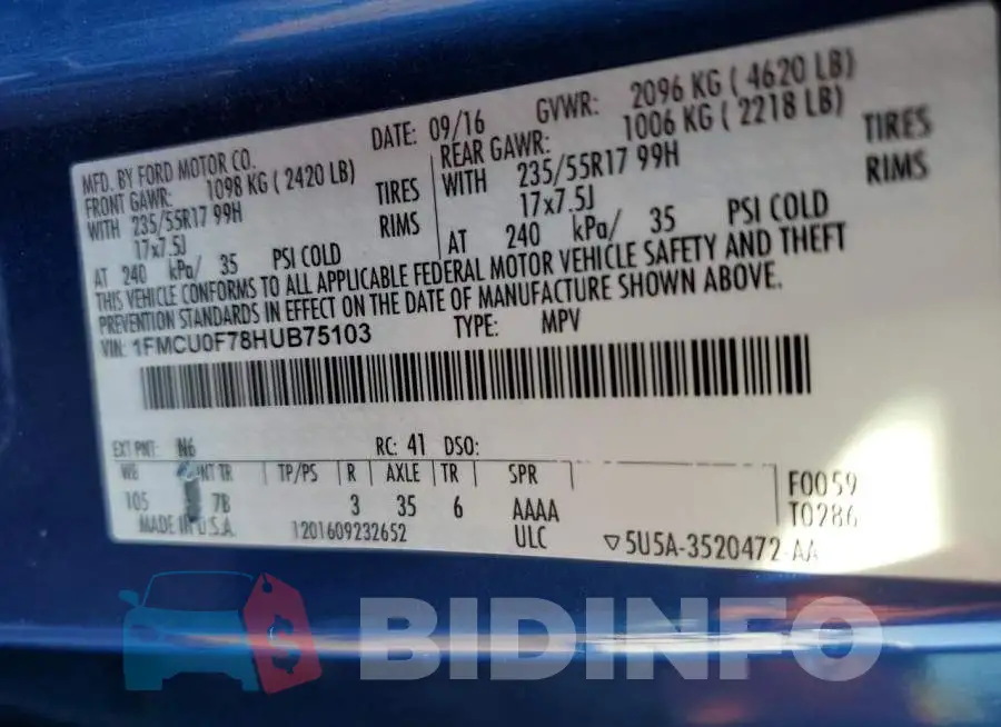 1FMCU0F78HUB75103 Photo# 12