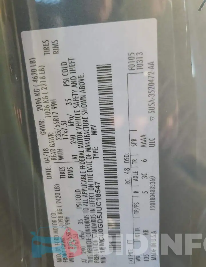 1FMCU0GD5JUC18547 Photo# 14