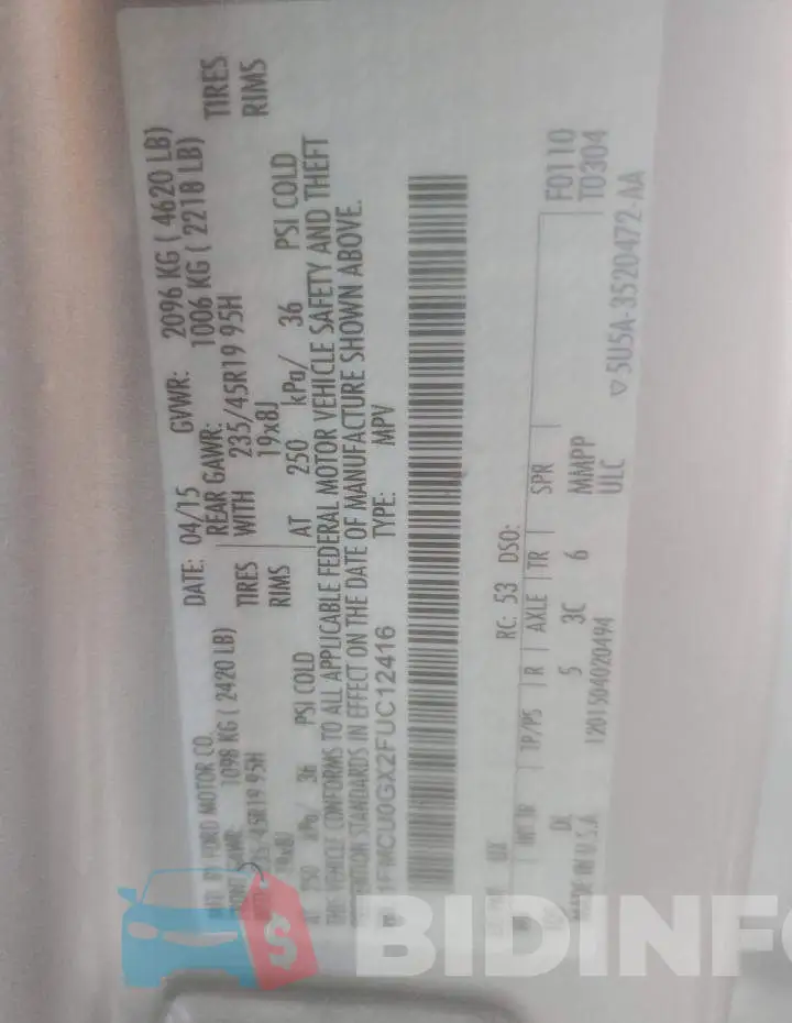 1FMCU0GX2FUC12416 Photo# 14