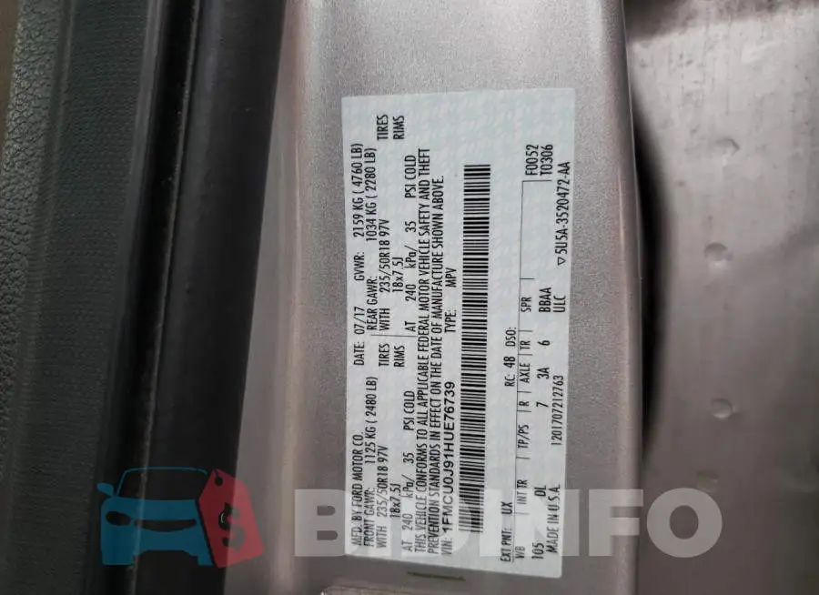 1FMCU0J91HUE76739 Photo# 14