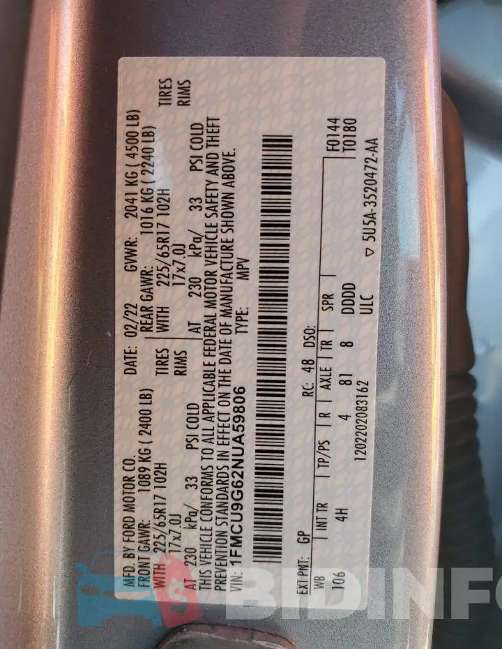 1FMCU9G62NUA59806 Photo# 13