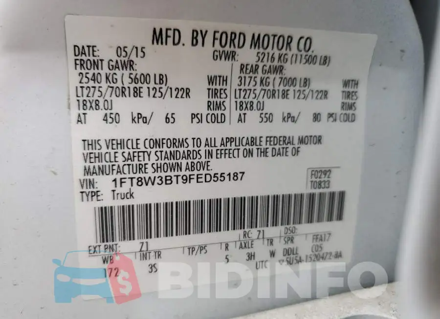 1FT8W3BT9FED55187 Photo# 12