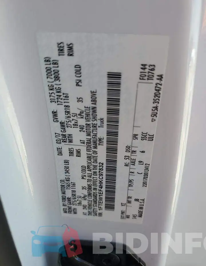 1FTEW1EF4HKC97832 Photo# 12